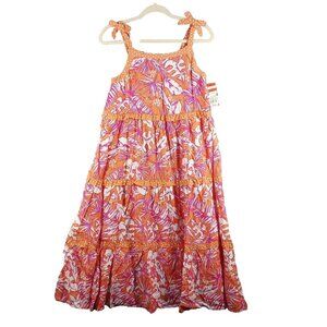 NWT Cat & Jack Summer Floral Tiered Maxi Dress 100% Rayon Bow Tie Strap Woven